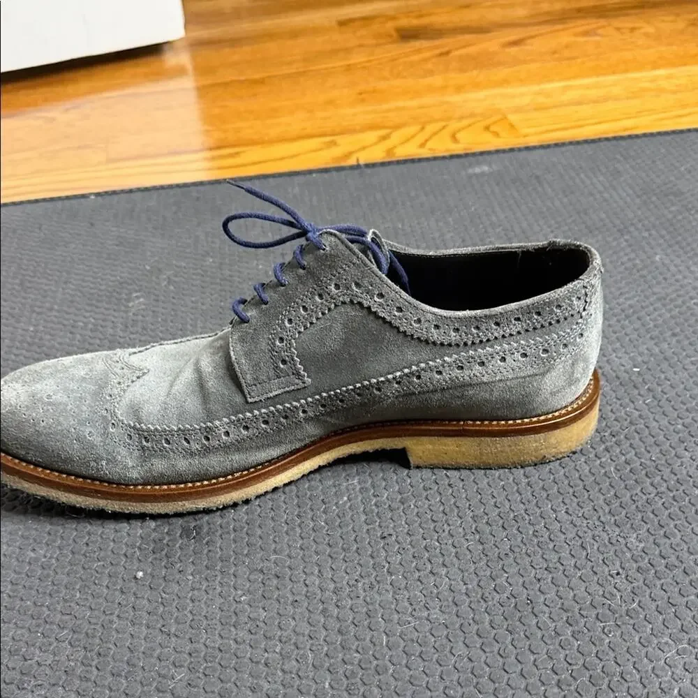 To Boot Grey Suede Wingtip Derbys with Blue Laces size 10 Oxford lace up